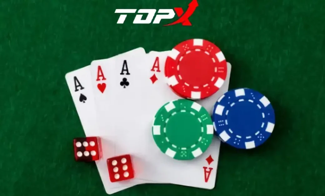 Imagem de marca da TopX: ases de baralho e fichas coloridas sobre feltro verde