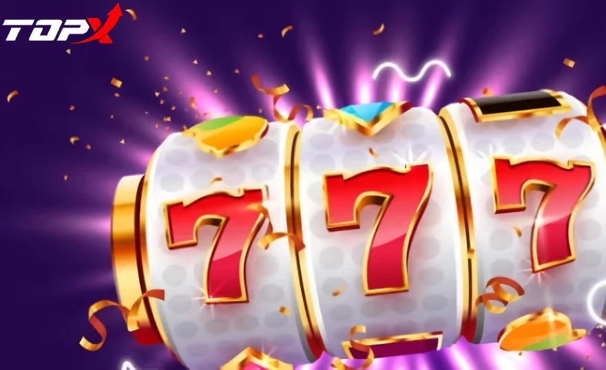 Imagem de marca da TopX: rolos de slot com três setes vermelhos